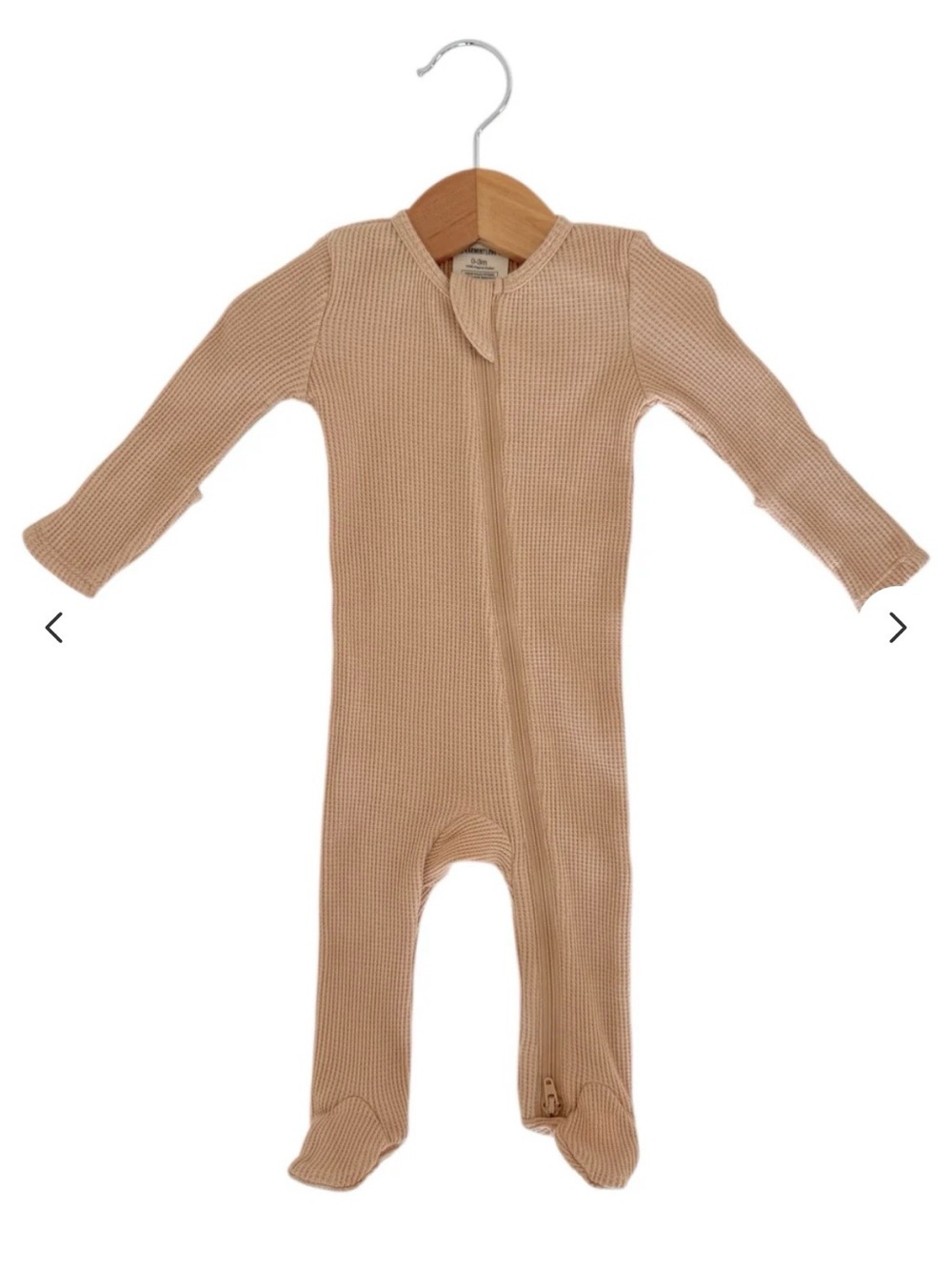 Organic Waffle-Knit Footed One-Piece in Beige